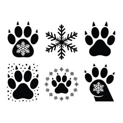Fototapeta premium Snowflake Paw Silhouette Vector Set