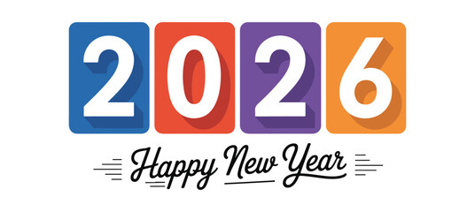 Happy New Year 2026 Colorful Banner Design. 2026 Happy New Year logo text design. 2026 number design template.
