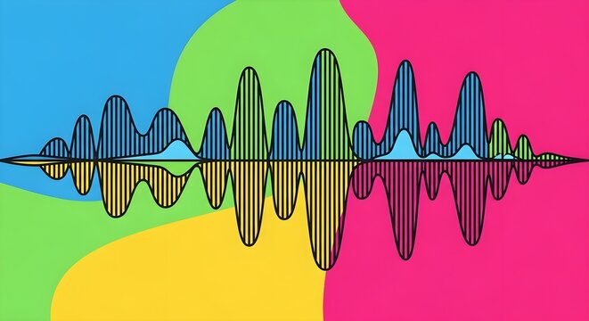 Abstract sound wave graphic with vibrant colorful background, representing audio or music