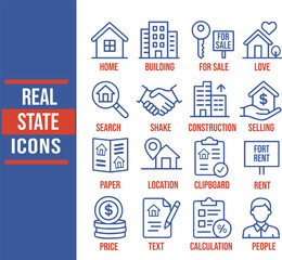 Obraz premium Real Estate and Property Line Art Icons – Minimal Black Outline Set for Real Estate Marketing and Web Use