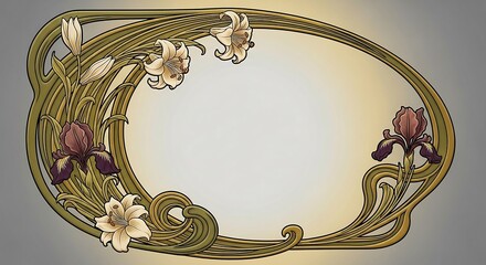 art nouveau frame with lilies and irises floral ornament in elegant style for backgrounds invitations evoking vintage elegance and decorative arts design.