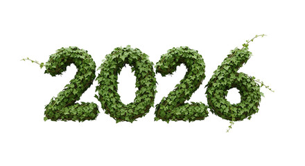 2026 Year Number Formed by Lush Green Ivy Vines png clear alpha channel cutout isolated on transparent background