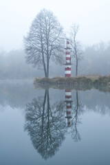 foggy morning in the lakein Tarka Jaworzno polish old holiday resort © pinus25