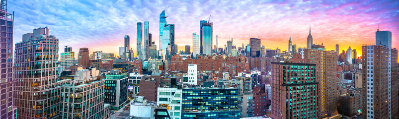 New York City midtown skyline colorful dawn view