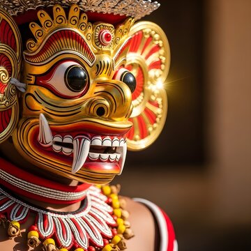 Sri Lankan Devil Dance Mask with Festival Background