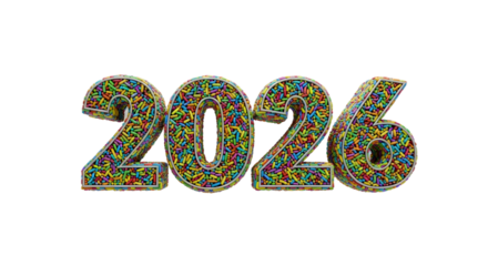 Colorful 2026 Numbers Made of Sprinkles, New Year Celebration Concept png clear alpha channel cutout isolated on transparent background