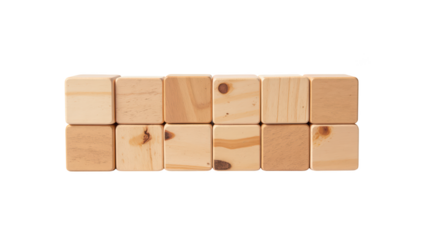 Natural wooden blocks arranged in neat row, showcasing their smooth surfaces and unique grain patterns, perfect for creative play