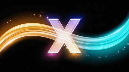 Glowing X letter with swirling energy waves and particles in contrasting orange and blue colors on a dark background abstract motion graphic background for - Powered by Adobe