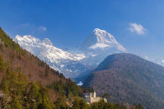 Church of saint Leonard on Predel pass with Julian Alps