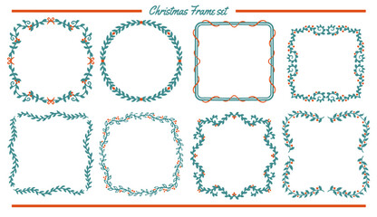 A set of Christmas frames with decorative borders featuring leaves and berries