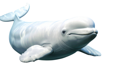 1. Beluga Whale Swimming Gracefully, isolated on transparent background
