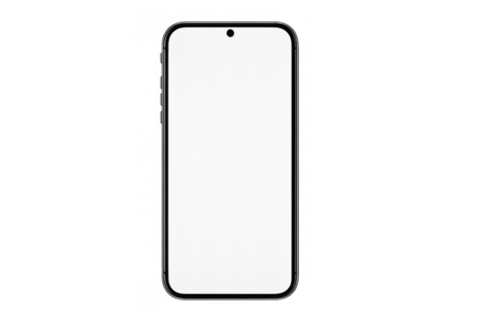 Modern smartphone mockup with blank white screen, technology device template, transparent background