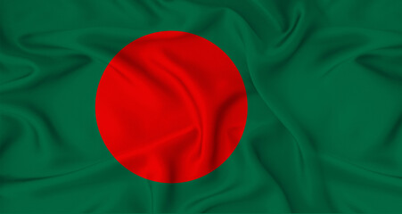 Realistic Bangladesh flag waving Close up of flag of Bangladesh with cloth texture © IHERPHOTO