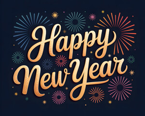 Happy new year text with fireworks