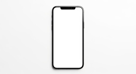 Modern mobile device with blank white screen, ideal for showcasing digital content, applications, or website designs in a clean, minimalist environment