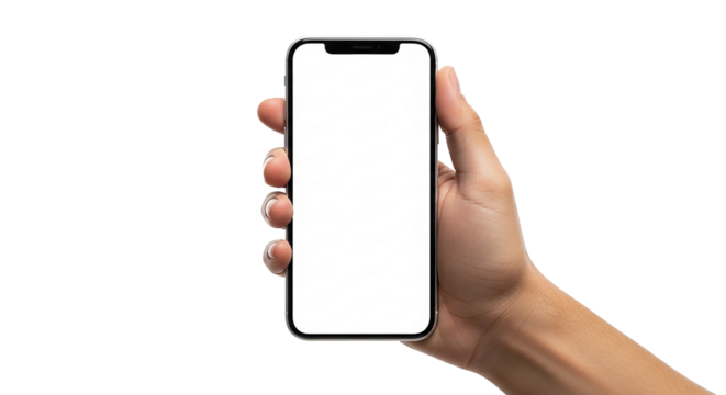 Hand holding a blank-screened smartphone, perfect for app or website mockups and presentation visuals