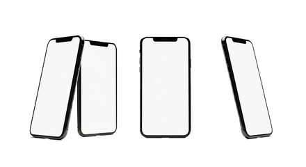 A versatile collection of modern mobile phones with blank white screens, perfect for application mockups and design presentations