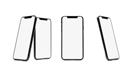 A versatile collection of modern mobile phones with blank white screens, perfect for application mockups and design presentations