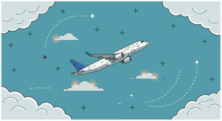 airplane in flight a passenger plane taking off into a partly cloudy sky symbolizing air travel transportation and aviation industry themes.