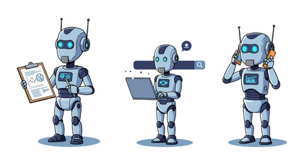 ai assistant chatbot robots performing tasks analysis search and communication perfect for illustrating automation and ai solutions.
