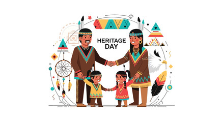 Obraz premium Happy Indigenous Family Celebrating Heritage Day Together