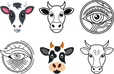 Cow nose print biometric identification and digital retina scan vector art