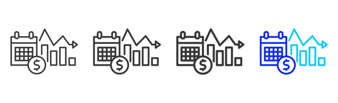 Sales Forecasting Icon Set Collection in Creative Outline Style for Business Intelligence Dashboard Data Analysis Visualization Forecast Report AI Analytics and Performance Design