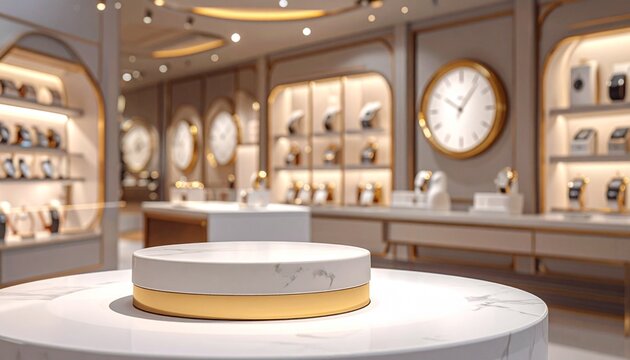 Elegant watch boutique with marble display