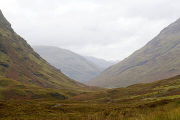 Panoramic view of Glencoe, near Fort William, in the Scottish Highlands, Scotland