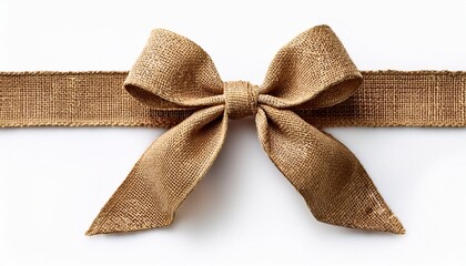 Burlap Jute Ribbon Bow Isolated On White Background