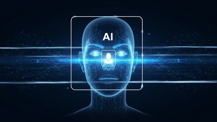 Artificial Intelligence Scanning Human Face with Laser Light Tech Futuristic Concept - Powered by Adobe