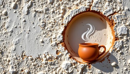 Terracotta cup duo, warm clay texture against cool white wall