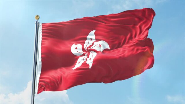 4K Hong Kong flag waving in the wind - realistic Hong Kong flag animation in high resolution, perfect for Hong Kong national day, independence, travel and patriotic video projects