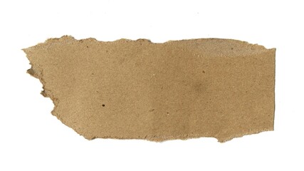 Torn brown paper edges isolated on white background with clipping path. Vintage paper texture piece with ripped and uneven border.