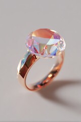 A sleek, minimal 3D holographic ring elegantly floating above a neutral base, showcasing modern design and innovation.