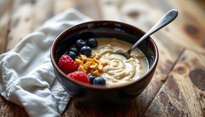 Porridge bowl with no toppings, minimal perfection, morning light