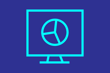 The outer shape is a clean outline of a desktop computer monitor or screen, rendered in a bright, light blue (cyan/teal) line, complete with a small, centered stand.