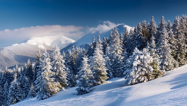 Snow Covered Trees On Mountain Slope