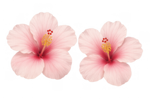 Pink hibiscus flowers blooming, tropical flora elegance, vibrant summer elements on transparent background - Powered by Adobe