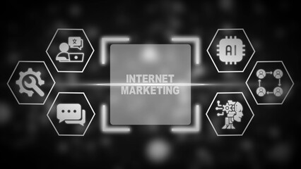 Internet Marketing Concept With AI and Network Icons On Blurred Background digital marketing online advertising