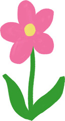 Soft pastel hand-drawn pink daisy flower illustration with a yellow center, ideal for nursery art, worksheets, stickers, scrapbooking, journals, and spring-themed decorations.