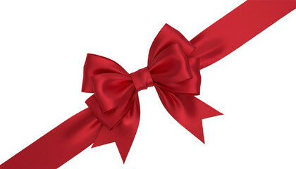 Vibrant Red Satin Ribbon Bow Adorns a Gift or Package.