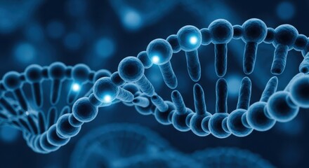 Blue DNA Strand: Molecular Structure with Luminous Highlights, Scientific Visualization