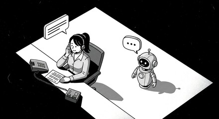 Customer service chatbot assisting a support agent on a call at work offering solutions ideal for illustrating ai and customer service integration.