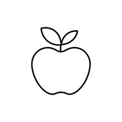 Simple outline of an apple with two leaves isolated on white background

