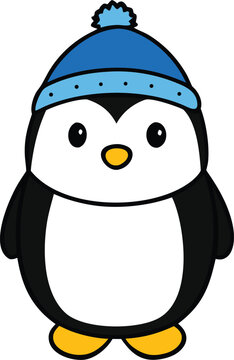 Cute Kawaii Penguin Wearing Knit Hat Artwork