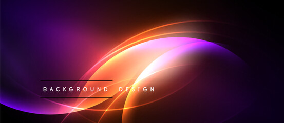 Abstract neon waves, vibrant colors blend. Background design features flowing lines, dynamic energy, modern aesthetic.