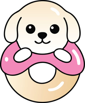 Cute Kawaii Puppy With Donut Float Drawing