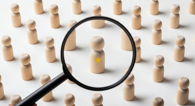 Find the perfect candidate with unique skills with a magnifying glass, talent acquisition, recruitment and human resources concept focus on employee