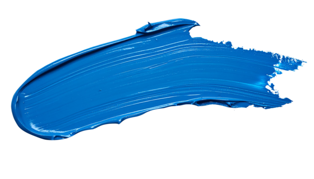 textured abstract blue color paint stroke isolated on transparent background, png